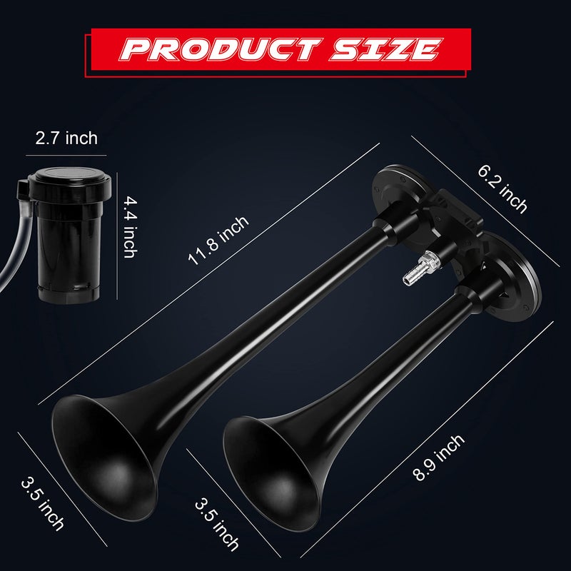 CARFKA Air Horn for Truck Boats Car, 150DB Super Loud Train Horns Kit with 120 PSI Air Compressor (black, Dual) - Image 2